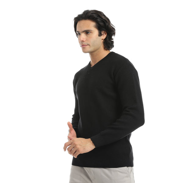 Basic_Everyday_Casual_Wear_V-Neck_Pullover_-_Black