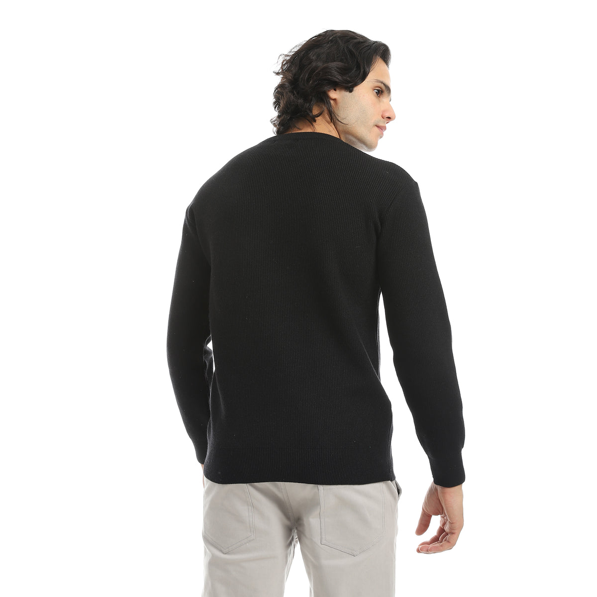 Basic_Everyday_Casual_Wear_V-Neck_Pullover_-_Black