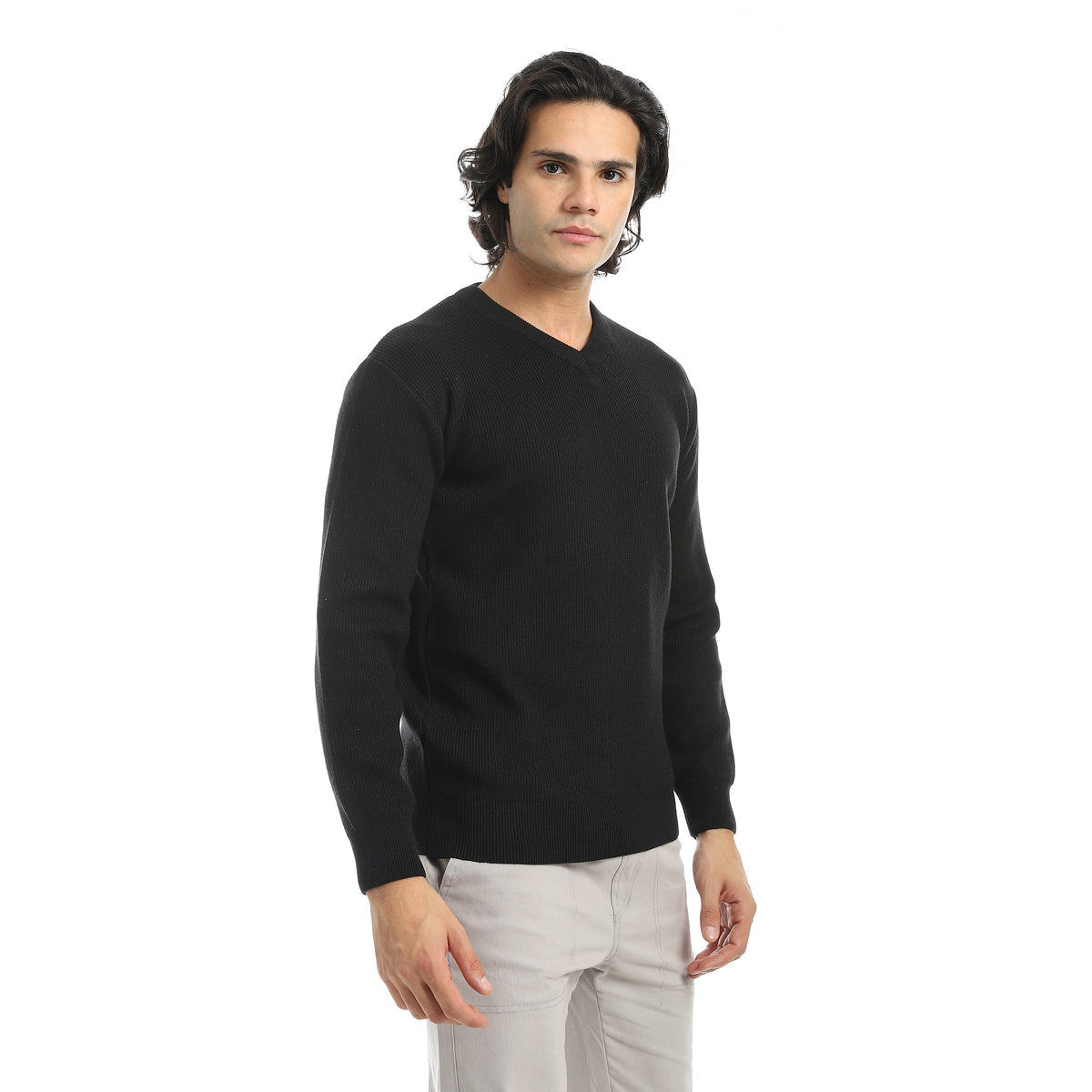 Basic_Everyday_Casual_Wear_V-Neck_Pullover_-_Black
