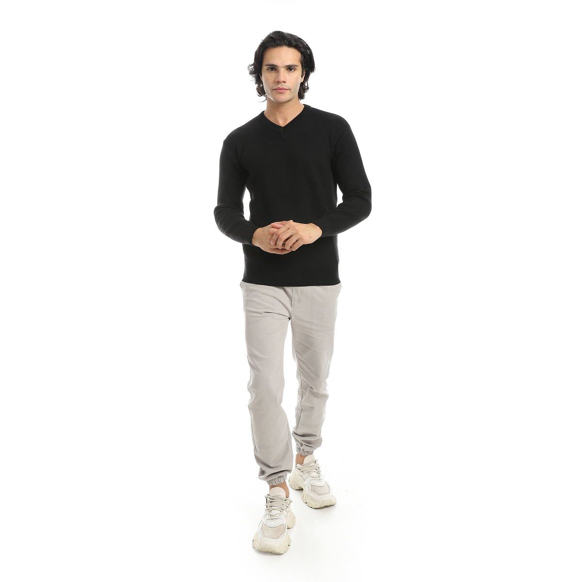 Basic_Everyday_Casual_Wear_V-Neck_Pullover_-_Black