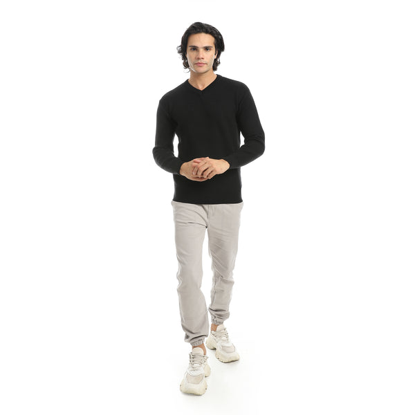 Basic_Everyday_Casual_Wear_V-Neck_Pullover_-_Black