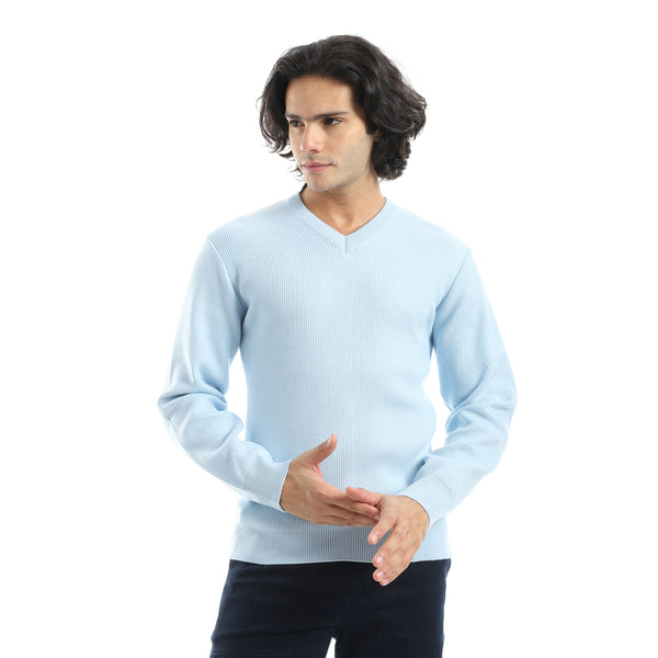 Basic_Everyday_Casual_Wear_V-Neck_Pullover_-_Light_Blue