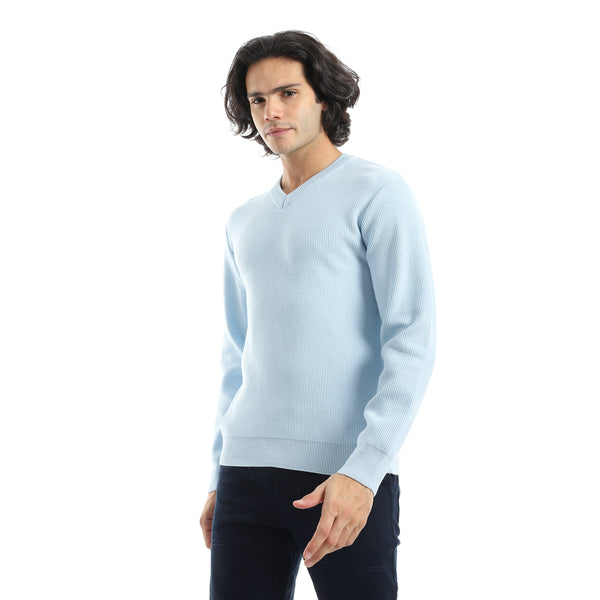 Basic_Everyday_Casual_Wear_V-Neck_Pullover_-_Light_Blue