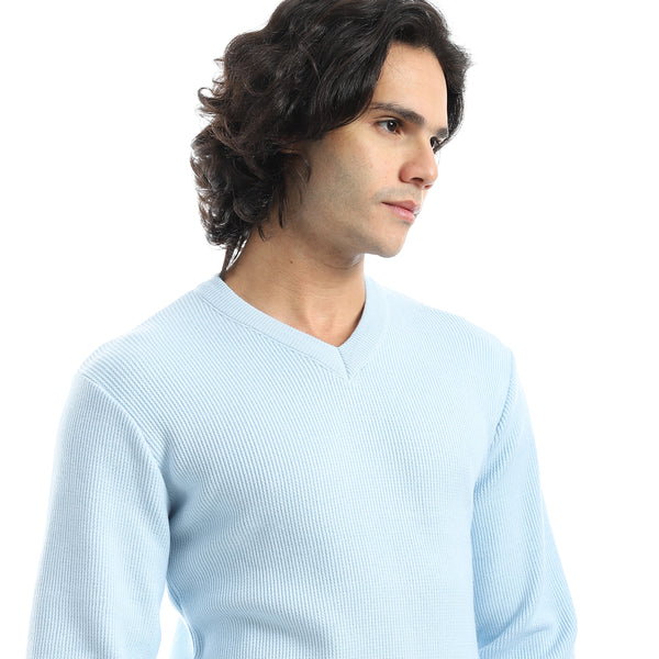 Basic_Everyday_Casual_Wear_V-Neck_Pullover_-_Light_Blue