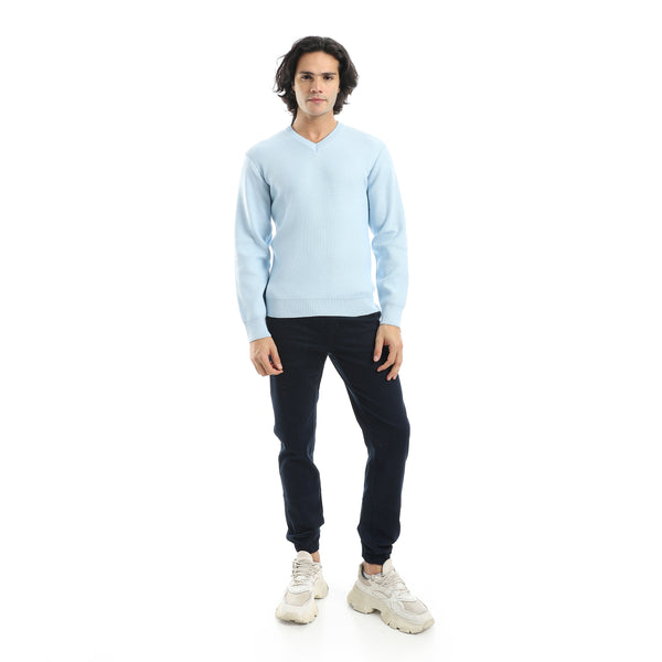 Basic_Everyday_Casual_Wear_V-Neck_Pullover_-_Light_Blue
