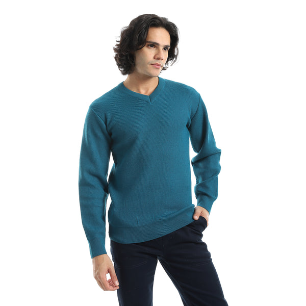 Basic_Everyday_Casual_Wear_V-Neck_Pullover_-_Dark_Turquoise