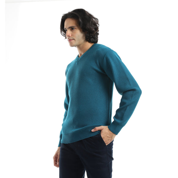 Basic_Everyday_Casual_Wear_V-Neck_Pullover_-_Dark_Turquoise