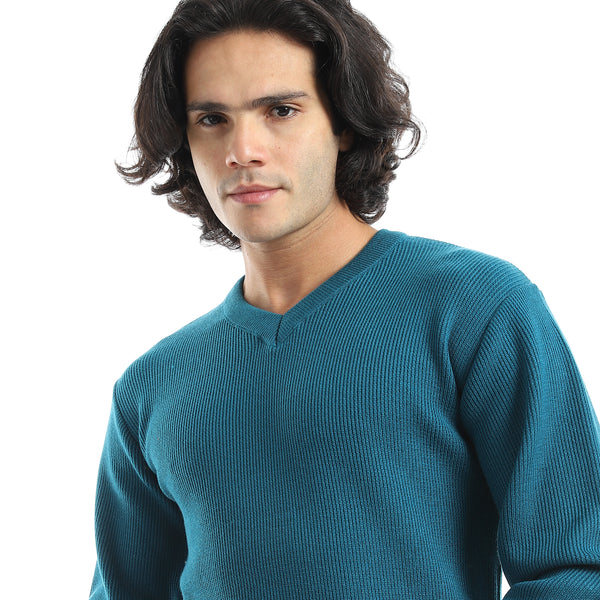 Basic_Everyday_Casual_Wear_V-Neck_Pullover_-_Dark_Turquoise