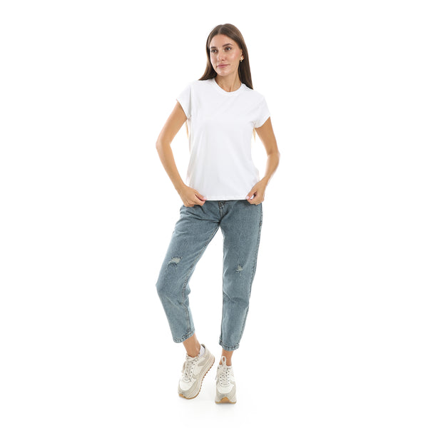 Casual_Plain_Half_Sleeves_Basic_T-Shirt_-_White