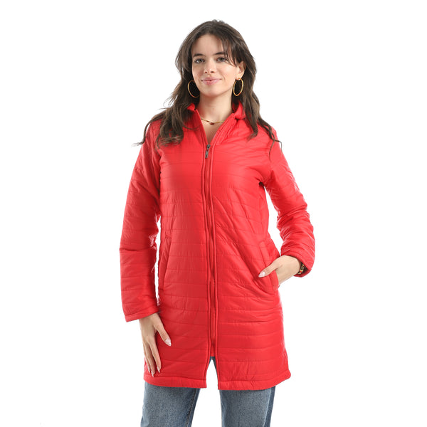 Sided_Pocket_Plain_Hooded_Coat_-_Red