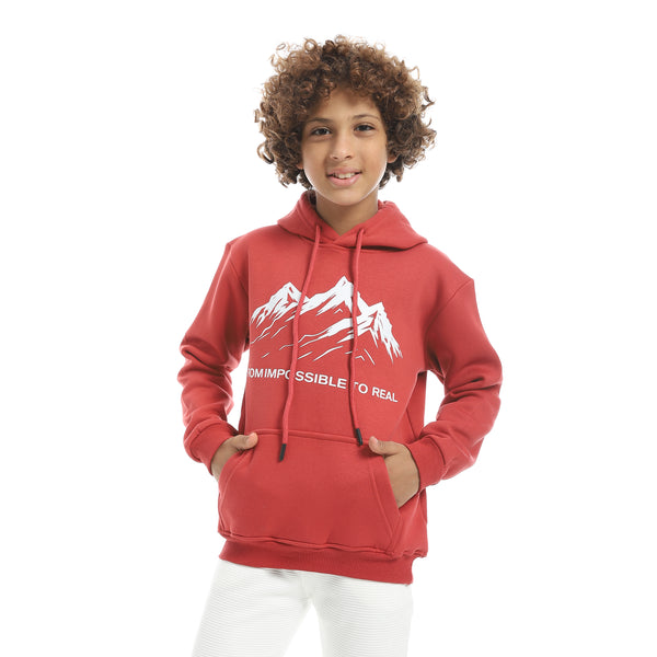 Printed_Long_Sleeves_Hooded_With_Drawstrings_Hoodie_-_Red