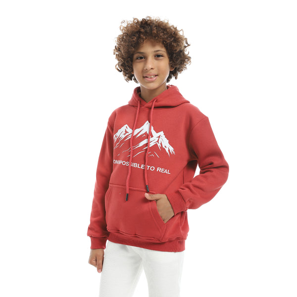 Printed_Long_Sleeves_Hooded_With_Drawstrings_Hoodie_-_Red