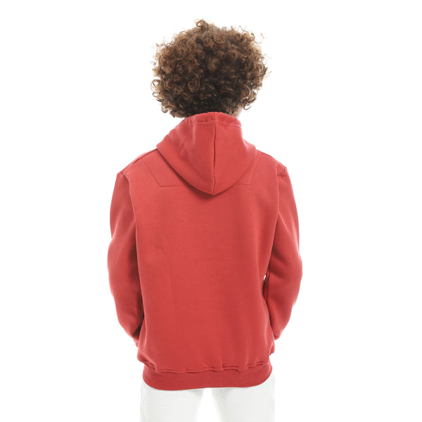 Printed_Long_Sleeves_Hooded_With_Drawstrings_Hoodie_-_Red