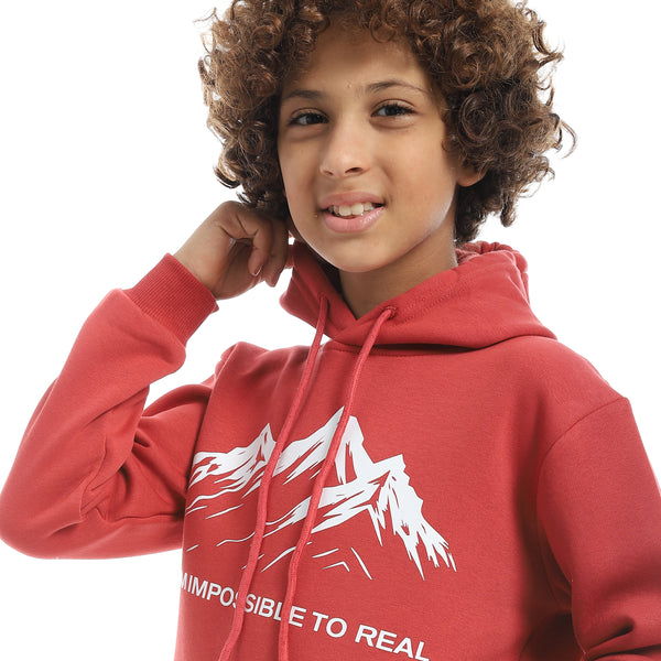 Printed_Long_Sleeves_Hooded_With_Drawstrings_Hoodie_-_Red
