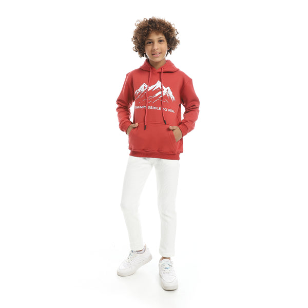 Printed_Long_Sleeves_Hooded_With_Drawstrings_Hoodie_-_Red