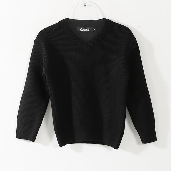 V-Neck_Knitted_Plain_Black_Pullover_Black