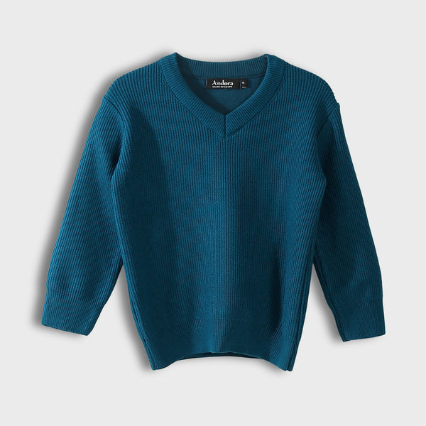 V-Neck_Knitted_Plain_Blue_Pullover_Blue