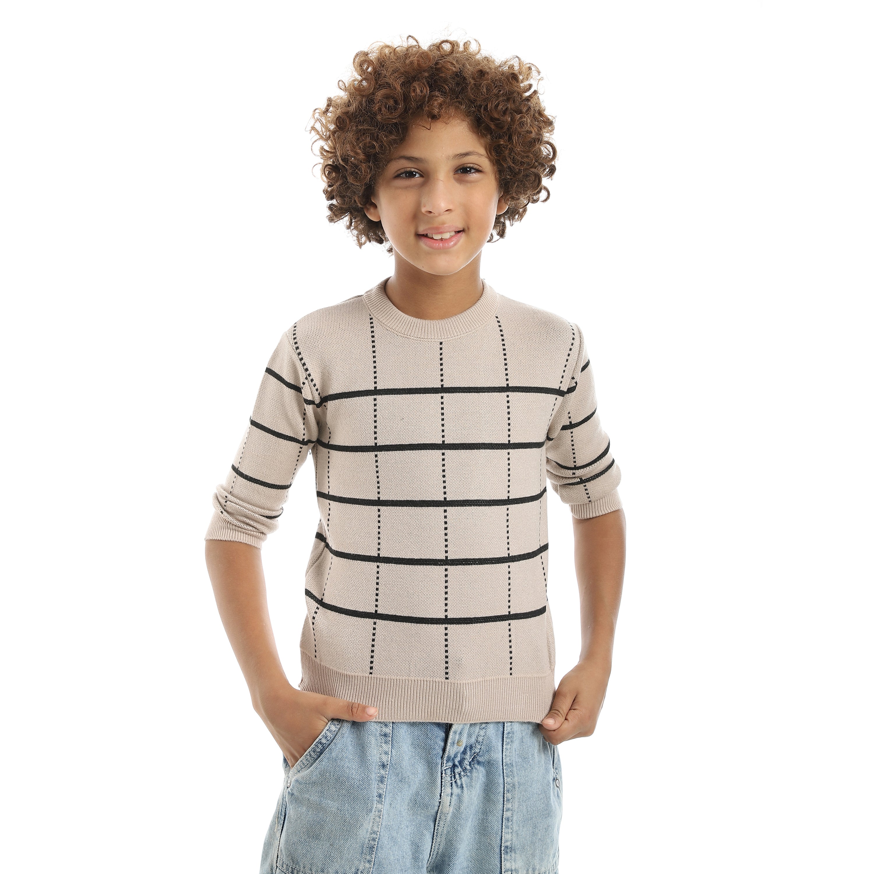 Black_&_Beige_Crew_Neck_Stripped_and_Dotted_Pullover_Black_&_Beige