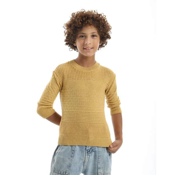 Self_Patterened_Round_Collar_Long_Sleeves_Mustard_Pullover_Mustard