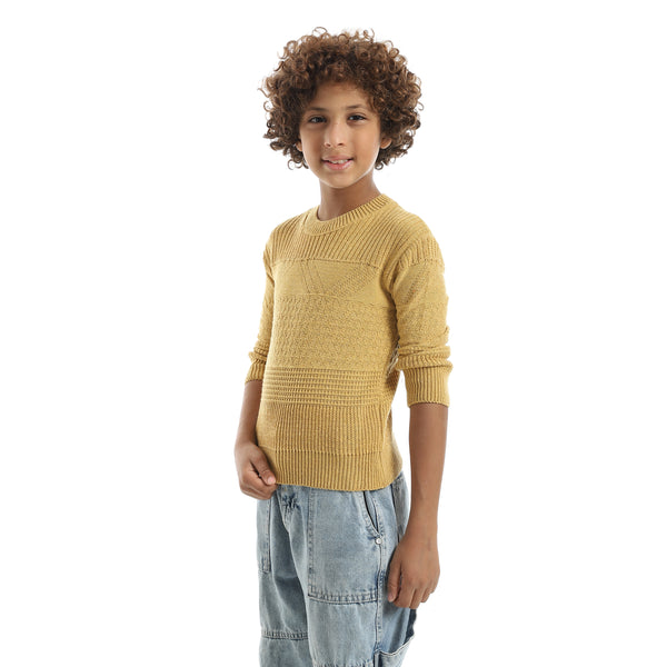Self_Patterened_Round_Collar_Long_Sleeves_Mustard_Pullover_Mustard
