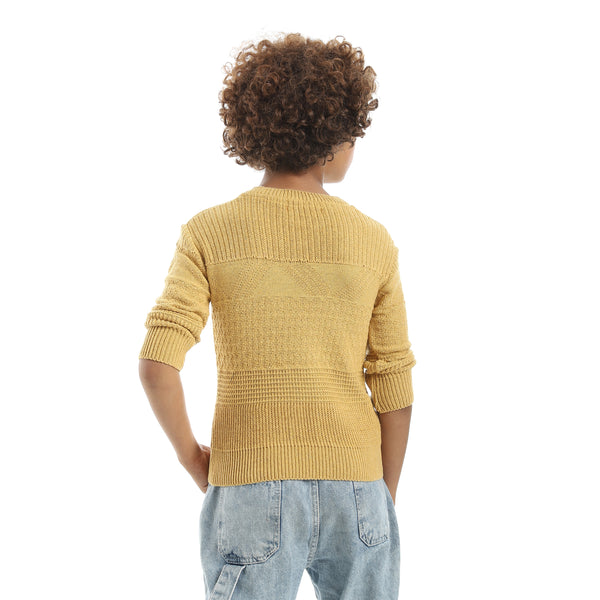 Self_Patterened_Round_Collar_Long_Sleeves_Mustard_Pullover_Mustard