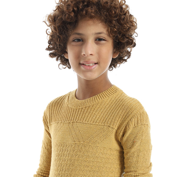Self_Patterened_Round_Collar_Long_Sleeves_Mustard_Pullover_Mustard