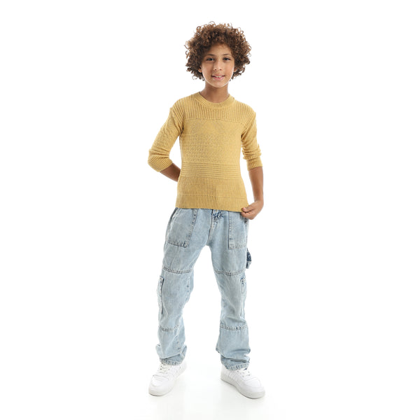 Self_Patterened_Round_Collar_Long_Sleeves_Mustard_Pullover_Mustard