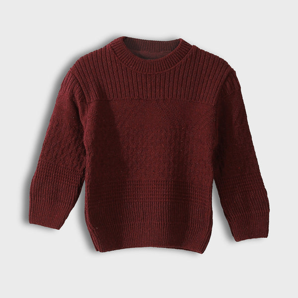 Self_Patterened_Round_Collar_Long_Sleeves_Burgundy_Pullover_Burgundy