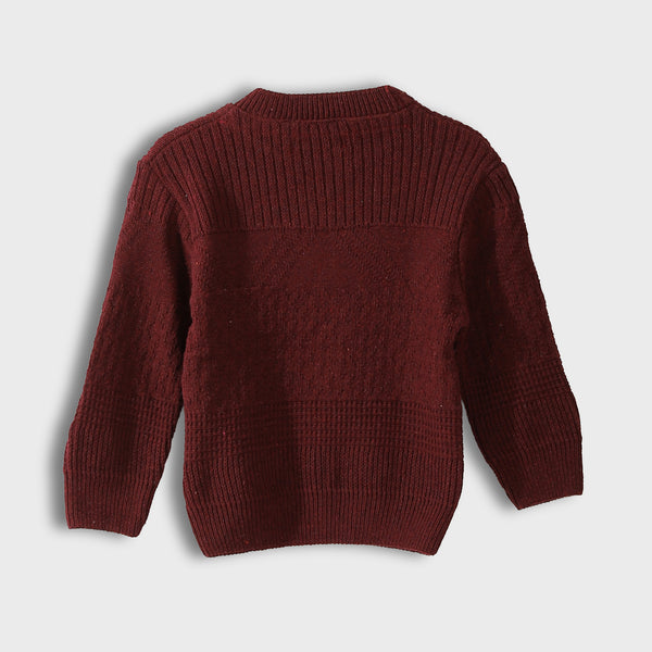 Self_Patterened_Round_Collar_Long_Sleeves_Burgundy_Pullover_Burgundy