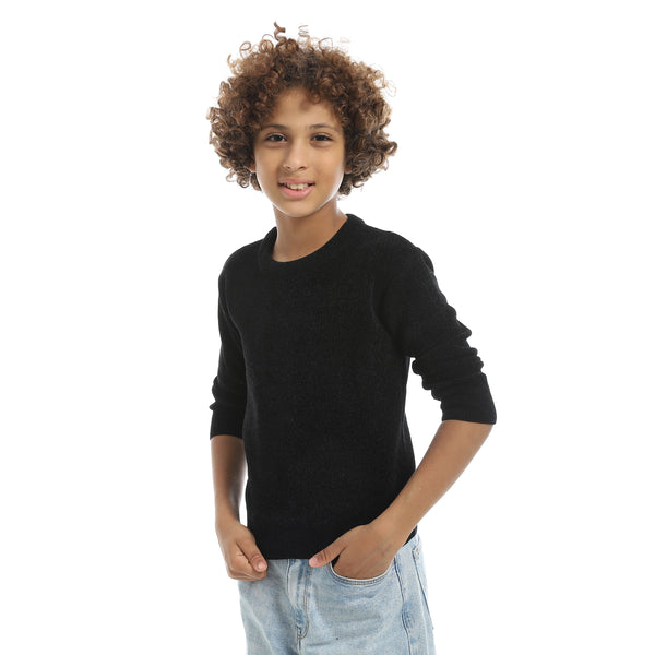 Black_Velvet_Round_Collar_Long_Sleeves_Plain_Pullover-Black