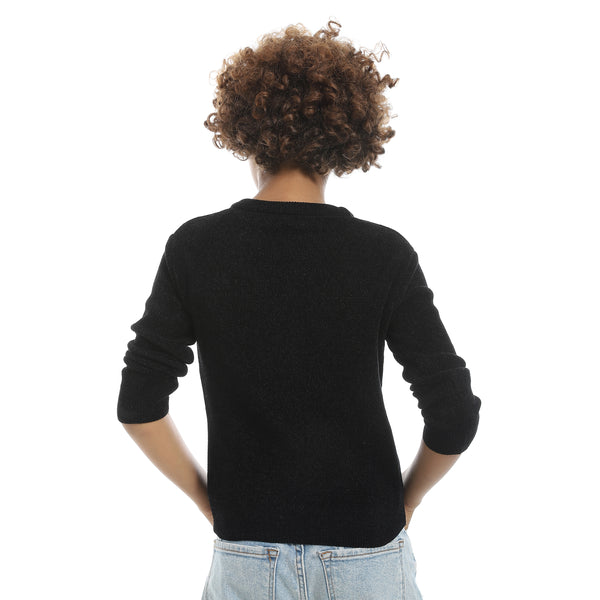 Black_Velvet_Round_Collar_Long_Sleeves_Plain_Pullover-Black