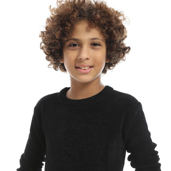 Black_Velvet_Round_Collar_Long_Sleeves_Plain_Pullover-Black