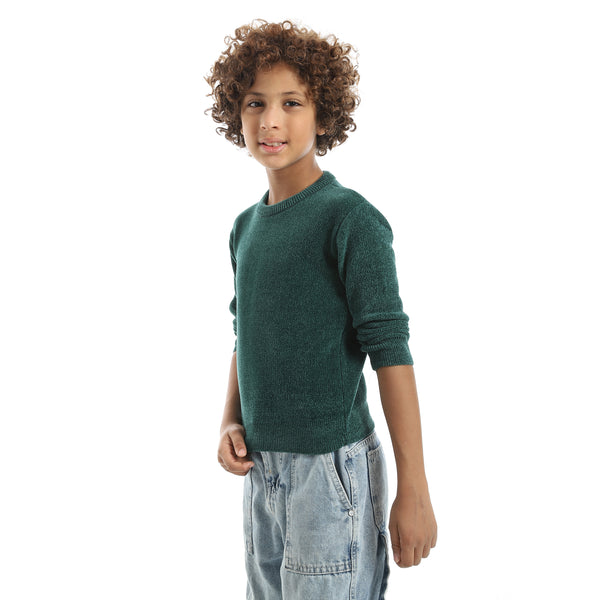 Green_Crew_Neck_Long_Sleeves_Velvet_Pullover_Green