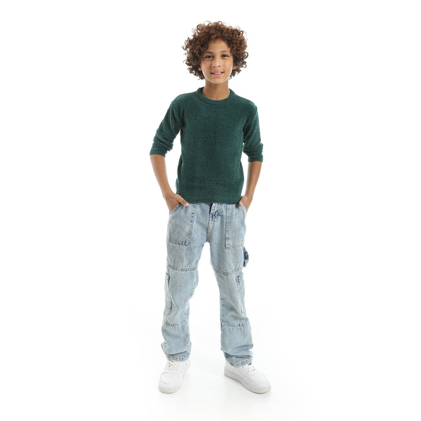 Green_Crew_Neck_Long_Sleeves_Velvet_Pullover_Green