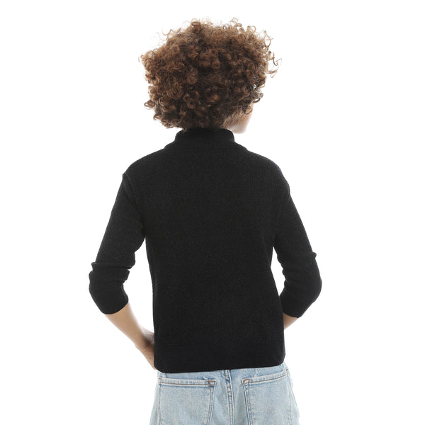 Self_Patterened_Full_Zipper_Closure_Velvet_Sweater_-_Black
