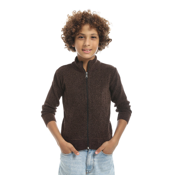 Self_Patterened_Full_Zipper_Closure_Velvet_Sweater_-_Brown
