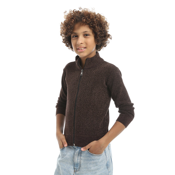 Self_Patterened_Full_Zipper_Closure_Velvet_Sweater_-_Brown