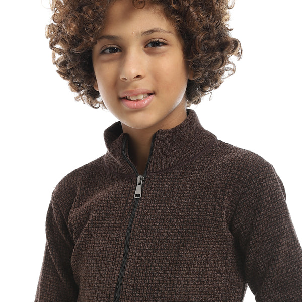Self_Patterened_Full_Zipper_Closure_Velvet_Sweater_-_Brown