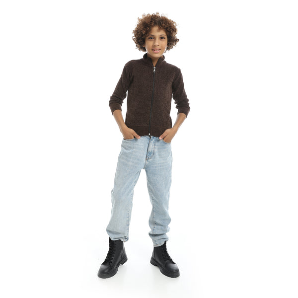 Self_Patterened_Full_Zipper_Closure_Velvet_Sweater_-_Brown