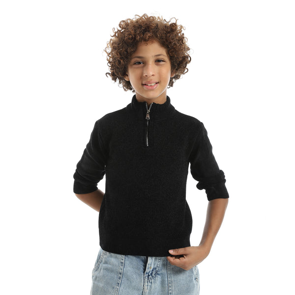 Velvet_Zipper_Closure_High_Collar_Black_Pullover_Black