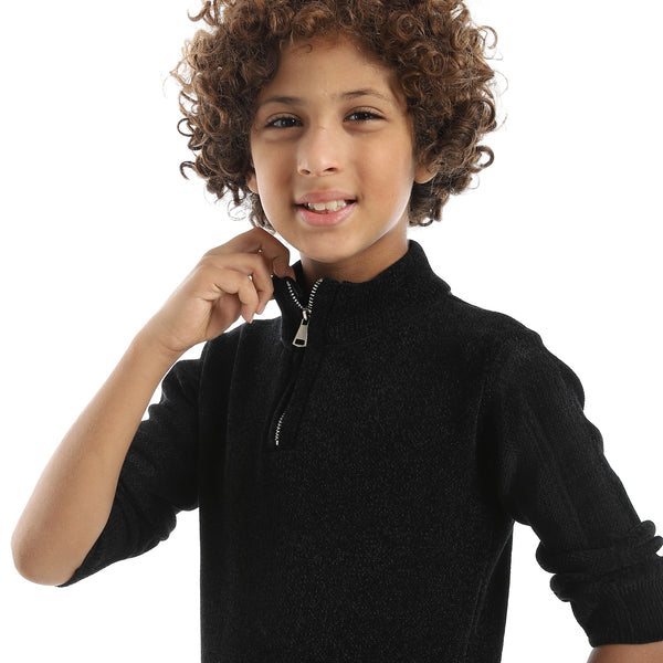 Velvet_Zipper_Closure_High_Collar_Black_Pullover_Black