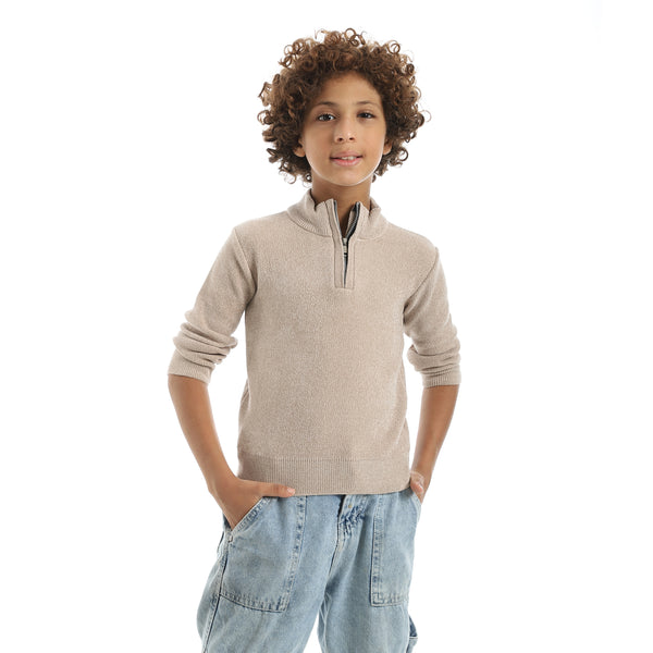 Velvet_Zipper_Closure_High_Collar_Beige_Pullover_Beige