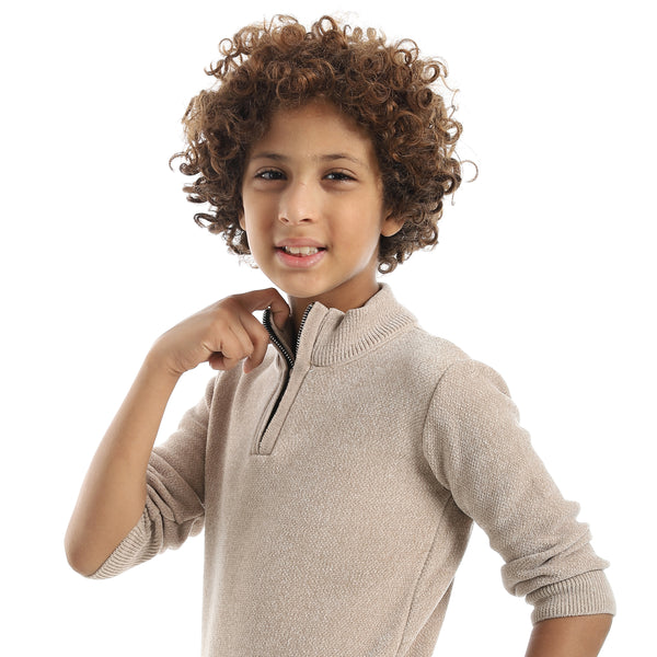 Velvet_Zipper_Closure_High_Collar_Beige_Pullover_Beige