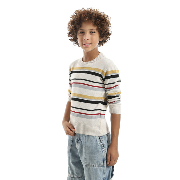 Thin_Strapped_Self_Patteren_Round_Collar_Multicolour_Pullover_Beige