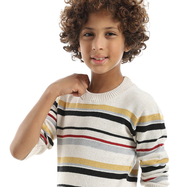 Thin_Strapped_Self_Patteren_Round_Collar_Multicolour_Pullover_Beige