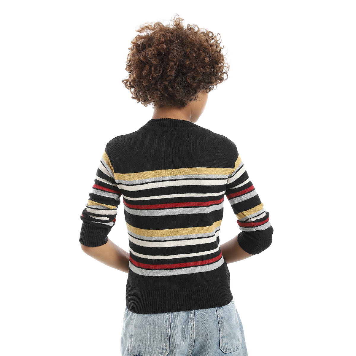 Thin_Strapped_Self_Patteren_Round_Collar_Multicolour_Pullover_Black