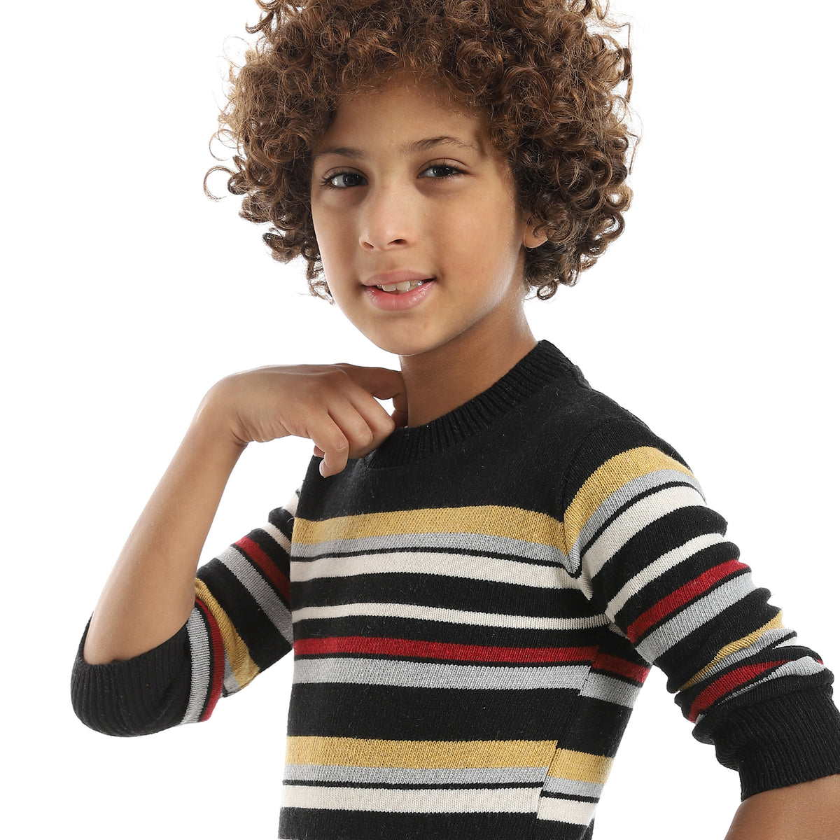 Thin_Strapped_Self_Patteren_Round_Collar_Multicolour_Pullover_Black