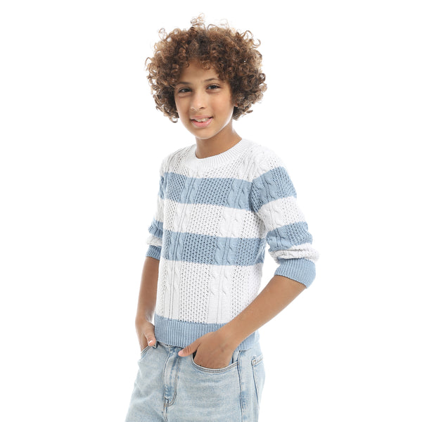 Self_Patterened_Crew_Neck_Blue_And_White_Knitted_Pullover-Multicolour