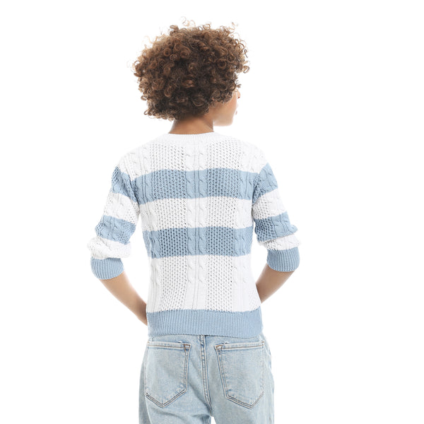 Self_Patterened_Crew_Neck_Blue_And_White_Knitted_Pullover-Multicolour