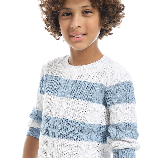 Self_Patterened_Crew_Neck_Blue_And_White_Knitted_Pullover-Multicolour